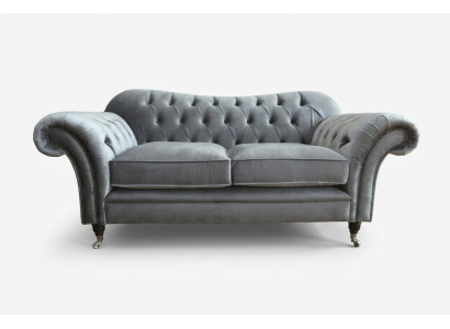 Chesterfield Original Canapé Textile Canapés Tissu Gris 200cm Canapé