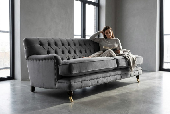 Canapé Chesterfield 3 places tapissé en tissu canapés siège salon sofa velours neuf
