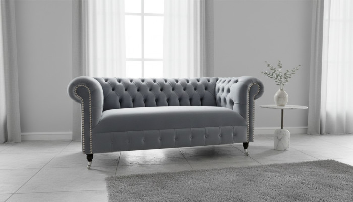 Tissu d'ameublement gris Chesterfield 3 places canapé de salon moderne