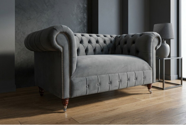 Canapé Chesterfield Design 2 places Revêtement Cuir Tissu Gris