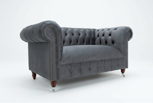 Canapé Chesterfield Design 2 places Revêtement Cuir Tissu Gris