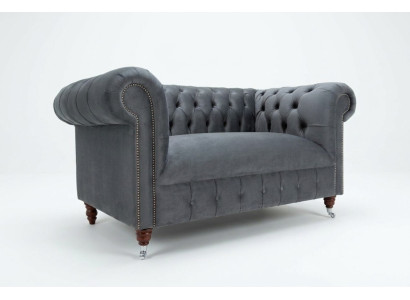 Canapé Chesterfield Design 2 places Revêtement Cuir Tissu Gris