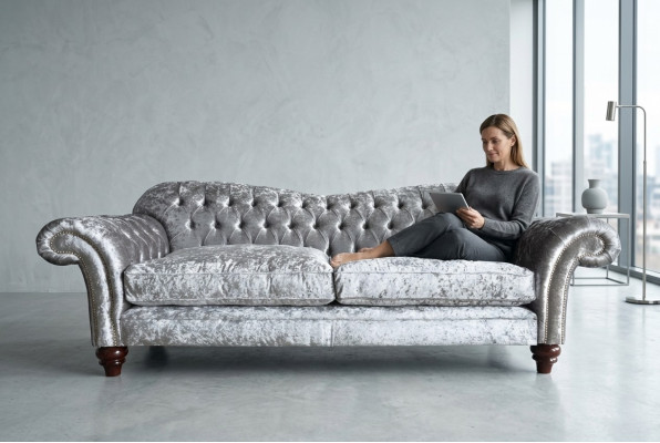 Canapé Chesterfield classique 4 places Canapé Velours Cuir Gris Design 240cm