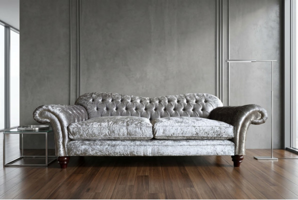 Canapé Chesterfield classique 4 places Canapé Velours Cuir Gris Design 240cm