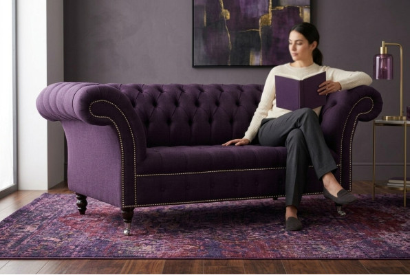 Canapé Chesterfield classique 3 places canapé sofa velours cuir design violet rembourré
