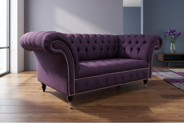 Canapé Chesterfield classique 3 places canapé sofa velours cuir design violet rembourré