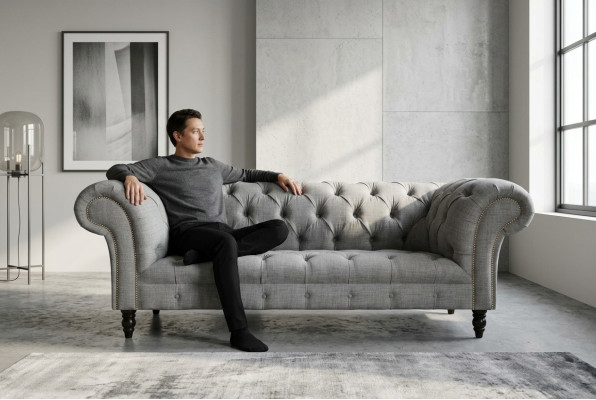 Canapé Chesterfield design 3 canapé ensemble tissu revêtement cuir Trois places Canapés