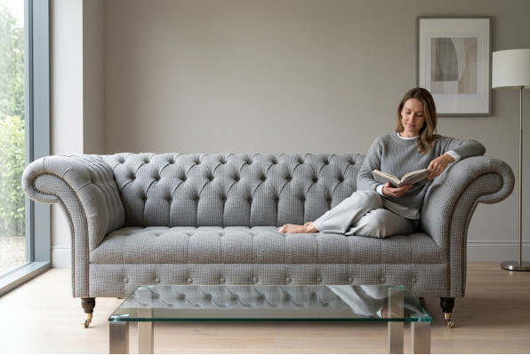 Salon Canapé Chesterfield Design Textile Canapés Canapés Trois Places Canapé Gris