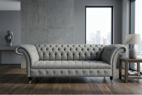 Salon Canapé Chesterfield Design Textile Canapés Canapés Trois Places Canapé Gris