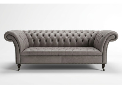Canapé trois places exclusif pour le salon de style Chesterfield gris