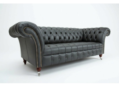 Canapé trois places en cuir Chesterfield gris, designeur à trois places