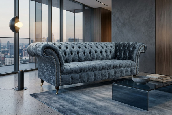 Salon Canapé Chesterfield Design Textile Canapés Trois Places Gris