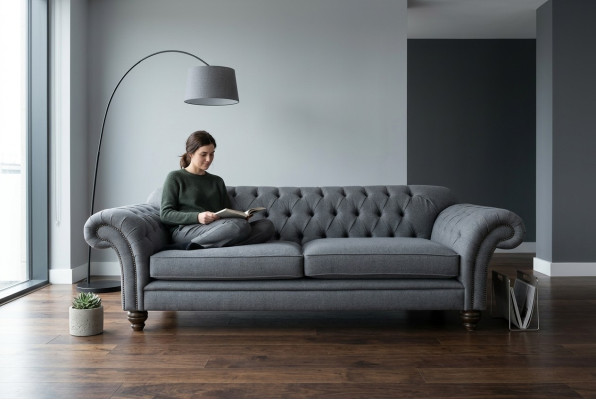Canapé moderne Chesterfield Canapé 4 places Canapés Velours Cuir Design Gris