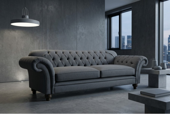 Canapé moderne Chesterfield Canapé 4 places Canapés Velours Cuir Design Gris