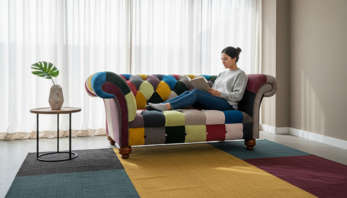 Conception moderne Canapé 2 places Chesterfield coloré Revêtement en tissu Design