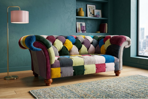 Conception moderne Canapé 2 places Chesterfield coloré Revêtement en tissu Design
