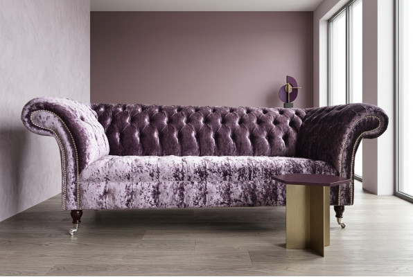 Élégant canapé 3 places chesterfield violet élégant pour salon de luxe