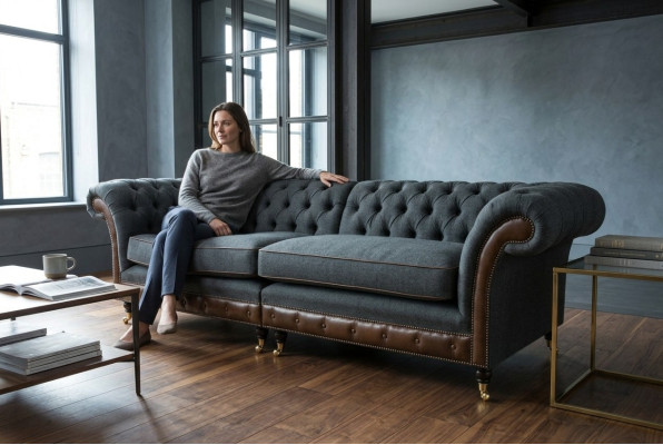 Canapé Chesterfield Canapé Tissu 265cm Coussin de Siège Quadruple 