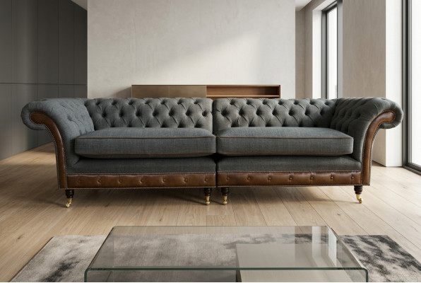 Canapé Chesterfield Canapé Tissu 265cm Coussin de Siège Quadruple 