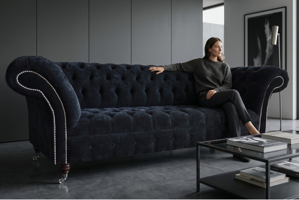Canapé de salon de luxe 3 places style Chesterfield noir