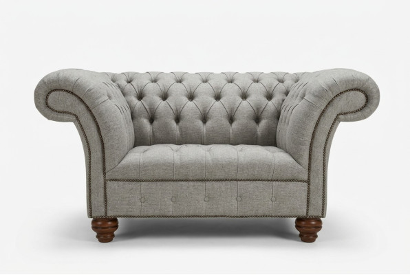 Fauteuil design Chesterfield 1,5 places en tissu canapé lounge gris velours