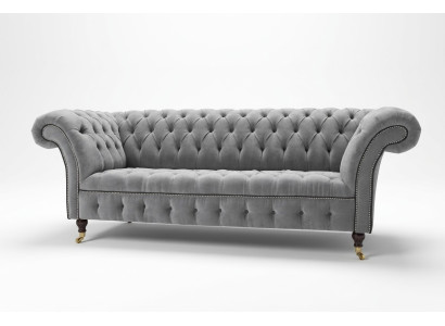 Élégant canapé de salon de luxe Chesterfield gris 3 places