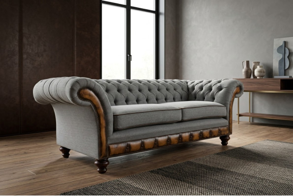 Canapé Chesterfield gris-brun Designer Salon 3 places