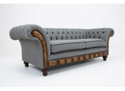 Canapé Chesterfield gris-brun Designer Salon 3 places