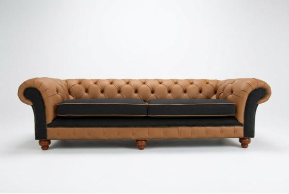 Canapé Chesterfield brun 4 places en velours et cuir design