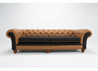 Canapé Chesterfield brun 4 places en velours et cuir design