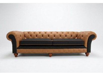 Canapé Chesterfield brun 4 places en velours et cuir design