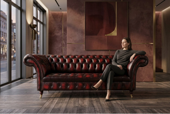 Bordaux Chesterfield canapé trois places de luxe pour le salon