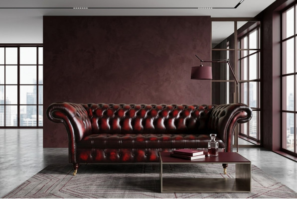 Bordaux Chesterfield canapé trois places de luxe pour le salon