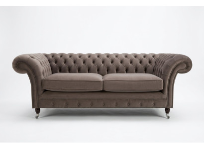 Canapé de salon 3 places Chesterfield de luxe en lin couleur taupe