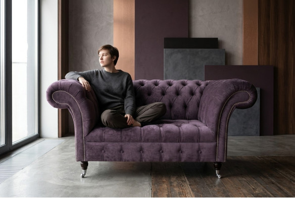 Fauteuil Chesterfield canapé rembourré sofa banquettes 1,5 places fauteuil une place textile violet