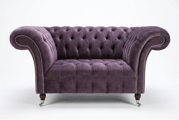 Fauteuil Chesterfield canapé rembourré sofa banquettes 1,5 places fauteuil une place textile violet