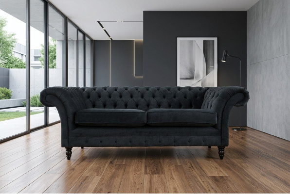 Elégant canapé Chesterfield noir design 3 places couchage de luxe