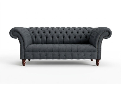 Canapé en textile gris Chesterfield trois places de luxe pour le salon.