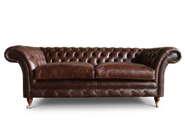 Canapé de salon moderne Chesterfield luxueux en cuir marron 3 places