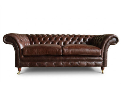 Canapé de salon moderne Chesterfield luxueux en cuir marron 3 places