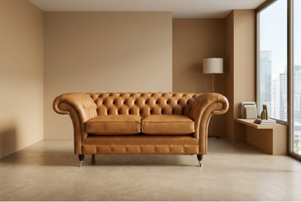 Canapé Chesterfield Design Luxus en tissu et cuir marron.