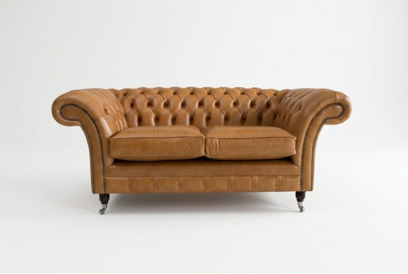 Canapé Chesterfield Design Luxus en tissu et cuir marron.