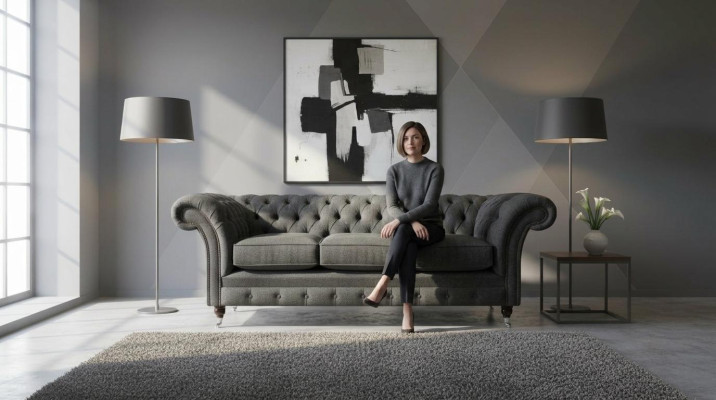 Canapé capitonné Chesterfield noir designer 3 places Canapé de salon