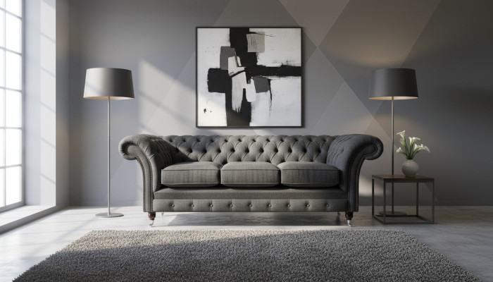 Canapé capitonné Chesterfield noir designer 3 places Canapé de salon