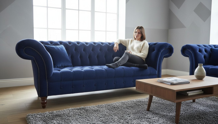 Canapé Chesterfield bleu Design Upholstery Canapés Canapés Tissu Textile en Cuir
