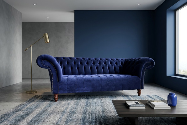 Canapé Chesterfield bleu Design Upholstery Canapés Canapés Tissu Textile en Cuir