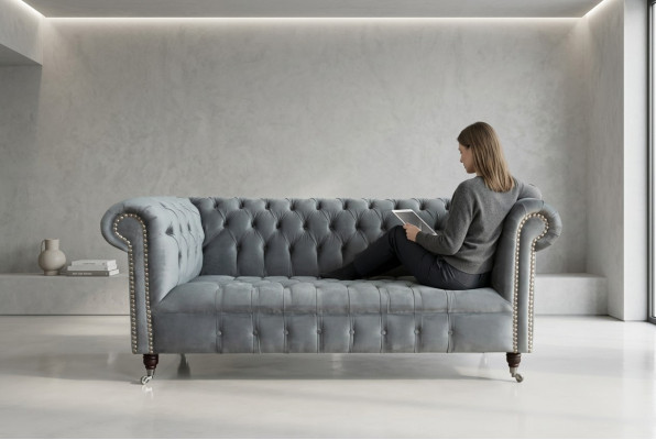 Canapé Chesterfield 3 places, canapé design, canapé en tissu, canapé trois places.