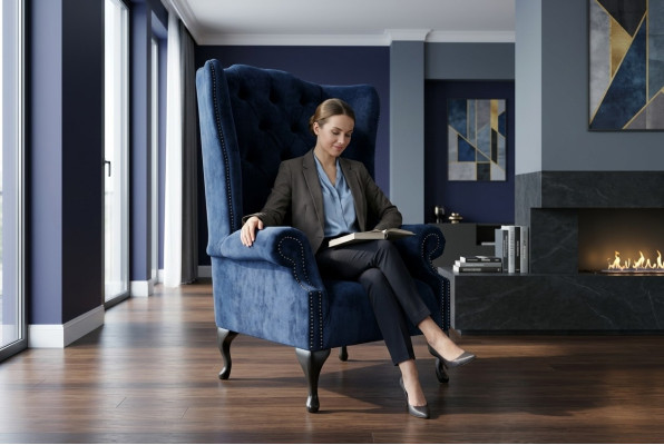 Fauteuil Chesterfield bleu, canapé, fauteuil 1 place, canapé en textile.