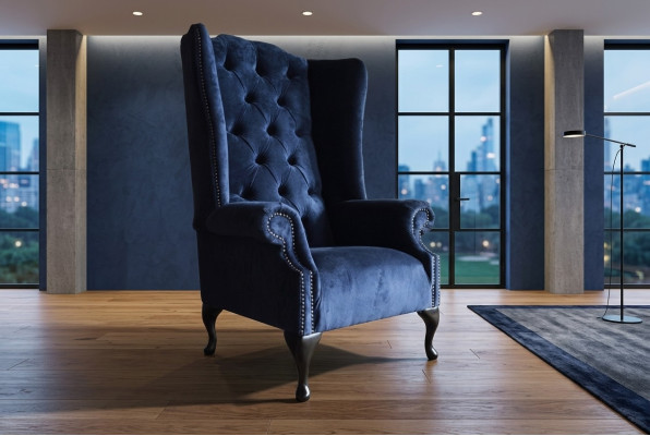 Fauteuil Chesterfield bleu, canapé, fauteuil 1 place, canapé en textile.