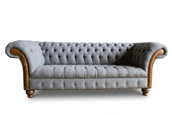 Élégant canapé 3 places Chesterfield gris de luxe pour le salon